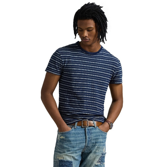 Polo Ralph Lauren Men Classic Fit Striped Cotton Linen Tee Navy Size L - Picture 3 of 8